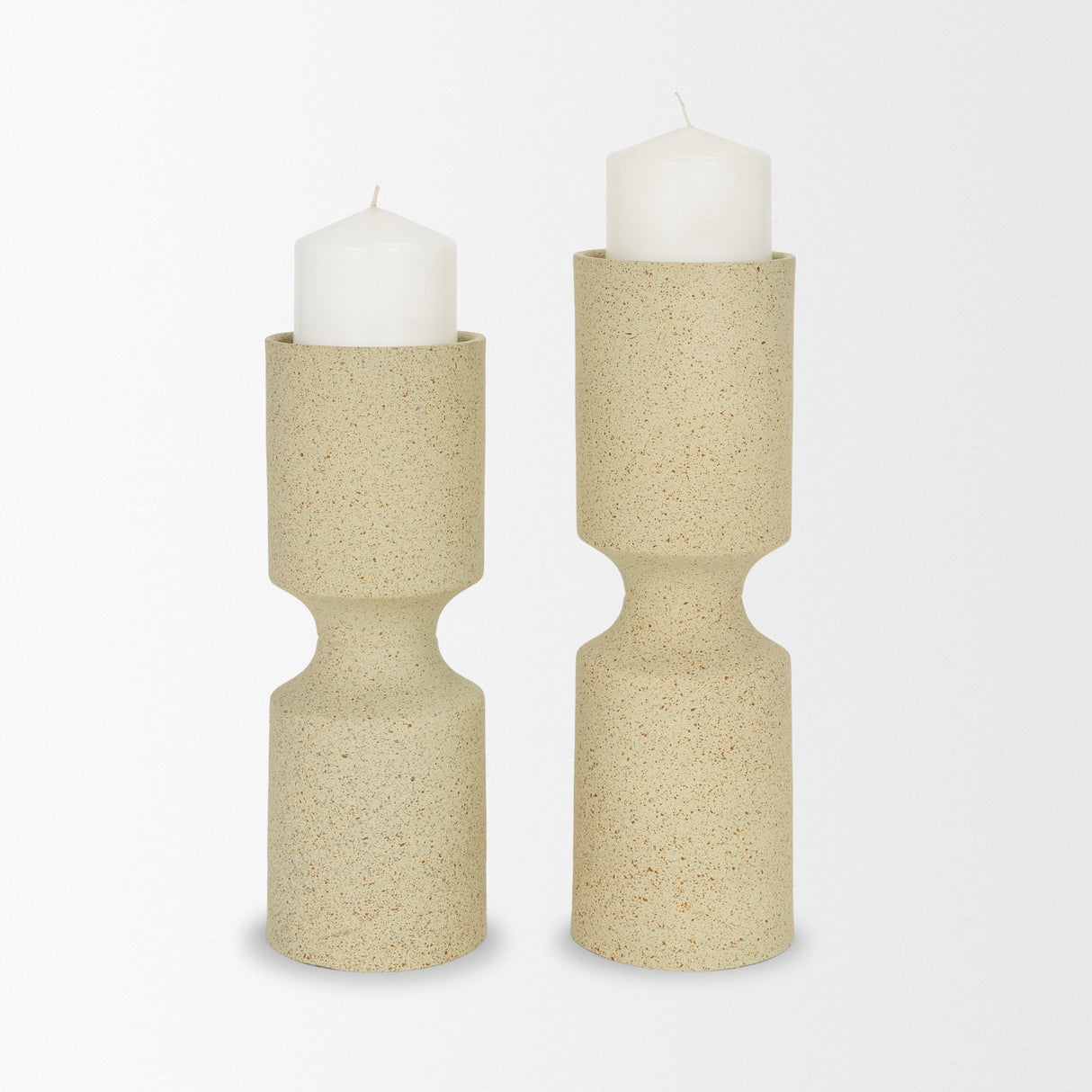 Akira Large Textured Beige Metal Pillar Candle Holder from Mercana - Luna Furniture