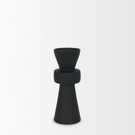 Odilia Small Smooth Matte Black Metal Geometric Pillar Candle Holder from Mercana - Luna Furniture