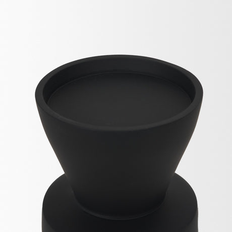Odilia Small Smooth Matte Black Metal Geometric Pillar Candle Holder from Mercana - Luna Furniture