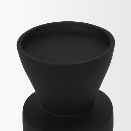 Odilia Small Smooth Matte Black Metal Geometric Pillar Candle Holder from Mercana - Luna Furniture