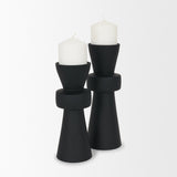 Odilia Small Smooth Matte Black Metal Geometric Pillar Candle Holder from Mercana - Luna Furniture