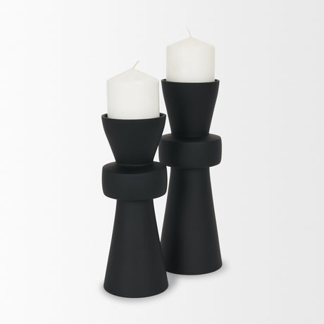 Odilia Small Smooth Matte Black Metal Geometric Pillar Candle Holder from Mercana - Luna Furniture