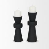 Odilia Small Smooth Matte Black Metal Geometric Pillar Candle Holder from Mercana - Luna Furniture
