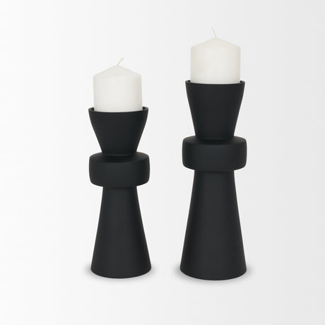 Odilia Small Smooth Matte Black Metal Geometric Pillar Candle Holder from Mercana - Luna Furniture