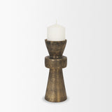 Odilia Small Textured Antiqued Gold Metal Geometric Pillar Candle Holder from Mercana - Luna Furniture