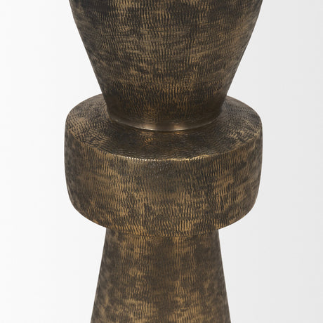 Odilia Small Textured Antiqued Gold Metal Geometric Pillar Candle Holder from Mercana - Luna Furniture
