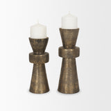 Odilia Small Textured Antiqued Gold Metal Geometric Pillar Candle Holder from Mercana - Luna Furniture