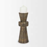 Odilia Large Textured Antiqued Gold Metal Geometric Pillar Candle Holder from Mercana - Luna Furniture