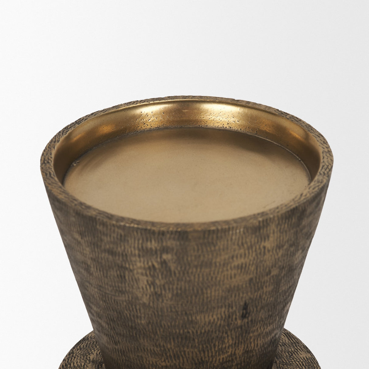 Odilia Large Textured Antiqued Gold Metal Geometric Pillar Candle Holder from Mercana - Luna Furniture