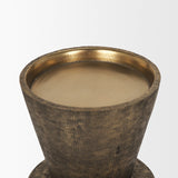 Odilia Large Textured Antiqued Gold Metal Geometric Pillar Candle Holder from Mercana - Luna Furniture