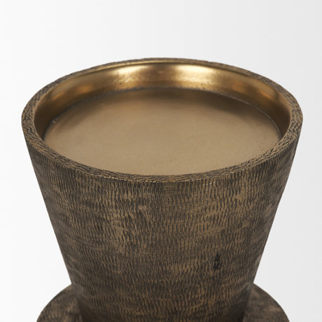 Odilia Large Textured Antiqued Gold Metal Geometric Pillar Candle Holder from Mercana - Luna Furniture