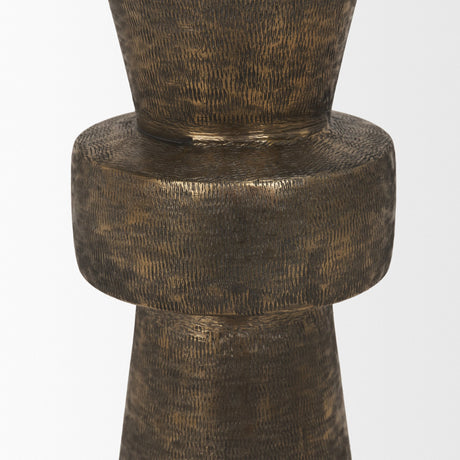 Odilia Large Textured Antiqued Gold Metal Geometric Pillar Candle Holder from Mercana - Luna Furniture
