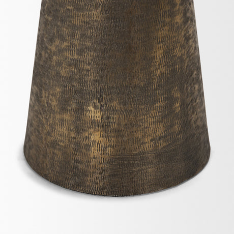 Odilia Large Textured Antiqued Gold Metal Geometric Pillar Candle Holder from Mercana - Luna Furniture