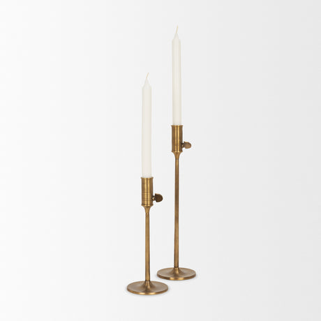 Chantria Small Solid Natural Brass Adjustable Taper Candle Holder from Mercana - Luna Furniture