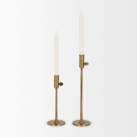 Chantria Large Solid Natural Brass Adjustable Taper Candle Holder from Mercana - Luna Furniture