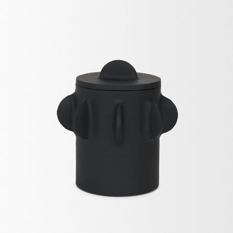 Deacon Small Matte Black Metal Canister with Sculptural Handles from Mercana - Luna Furniture