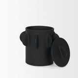 Deacon Small Matte Black Metal Canister with Sculptural Handles from Mercana - Luna Furniture