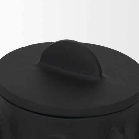 Deacon Small Matte Black Metal Canister with Sculptural Handles from Mercana - Luna Furniture