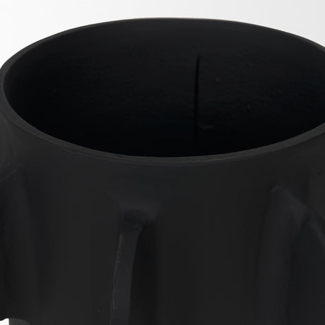 Deacon Small Matte Black Metal Canister with Sculptural Handles from Mercana - Luna Furniture