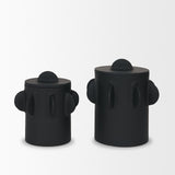 Deacon Small Matte Black Metal Canister with Sculptural Handles from Mercana - Luna Furniture