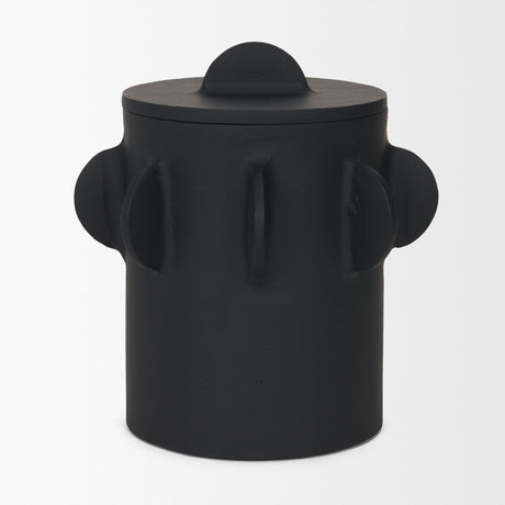 Deacon Large Matte Black Metal Canister with Sculptural Handles from Mercana - Luna Furniture