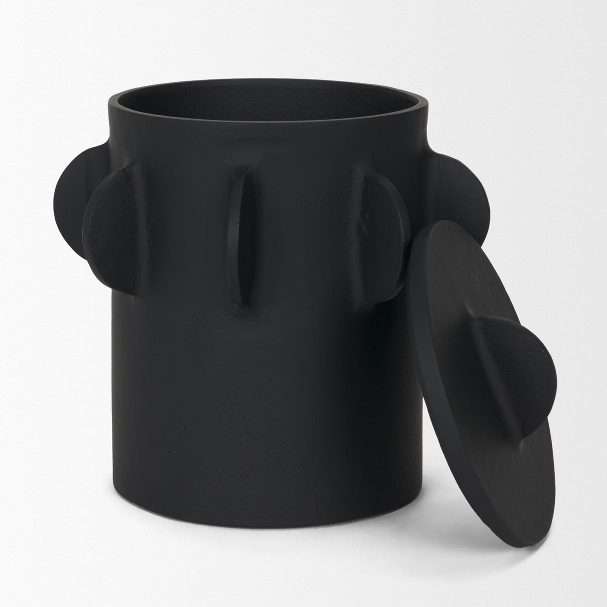 Deacon Large Matte Black Metal Canister with Sculptural Handles from Mercana - Luna Furniture