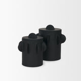 Deacon Large Matte Black Metal Canister with Sculptural Handles from Mercana - Luna Furniture