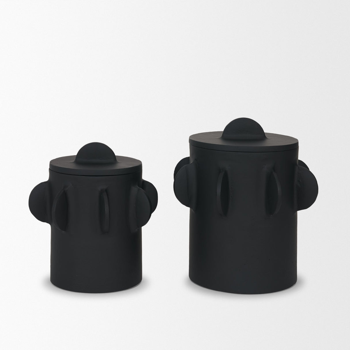 Deacon Large Matte Black Metal Canister with Sculptural Handles from Mercana - Luna Furniture