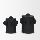 Deacon Large Matte Black Metal Canister with Sculptural Handles from Mercana - Luna Furniture