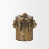 Deacon Small Antiqued Gold Metal Canister with Sculptural Handles from Mercana - Luna Furniture