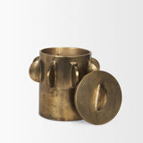 Deacon Small Antiqued Gold Metal Canister with Sculptural Handles from Mercana - Luna Furniture