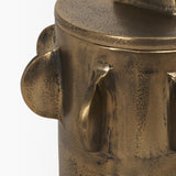 Deacon Small Antiqued Gold Metal Canister with Sculptural Handles from Mercana - Luna Furniture