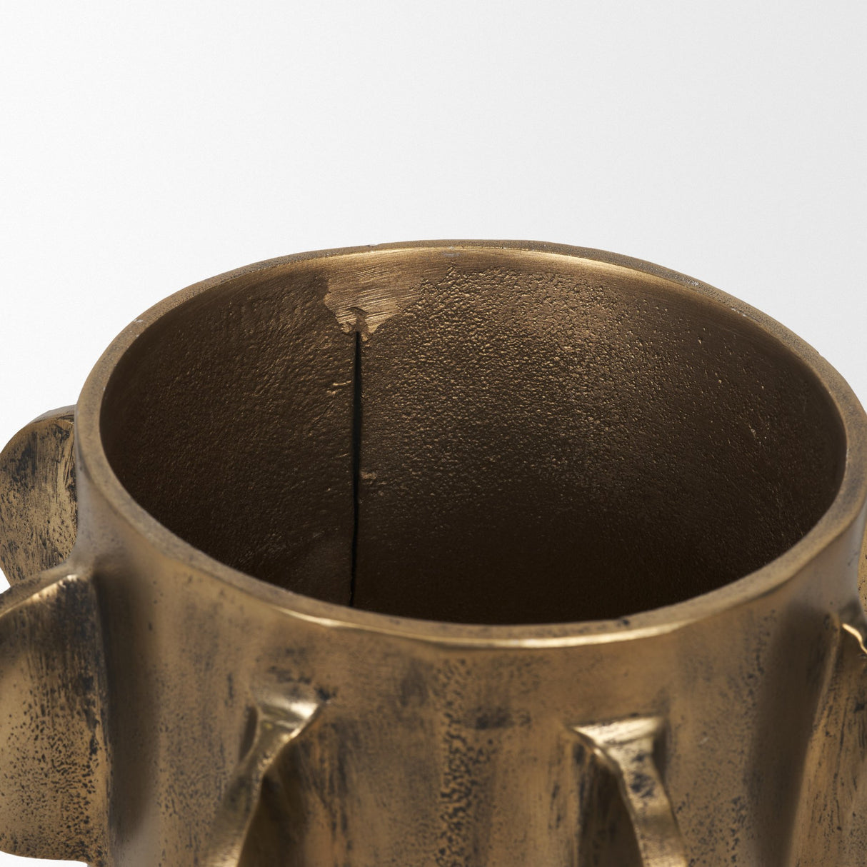 Deacon Small Antiqued Gold Metal Canister with Sculptural Handles from Mercana - Luna Furniture