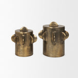 Deacon Small Antiqued Gold Metal Canister with Sculptural Handles from Mercana - Luna Furniture