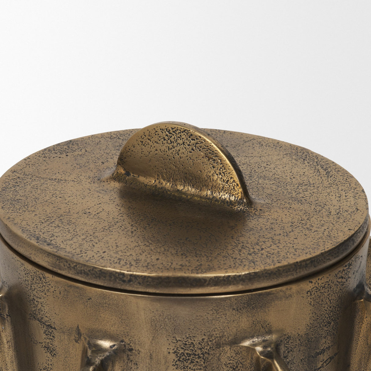 Deacon Large Antiqued Gold Metal Canister with Sculptural Handles from Mercana - Luna Furniture