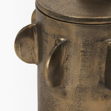 Deacon Large Antiqued Gold Metal Canister with Sculptural Handles from Mercana - Luna Furniture