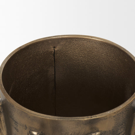 Deacon Large Antiqued Gold Metal Canister with Sculptural Handles from Mercana - Luna Furniture