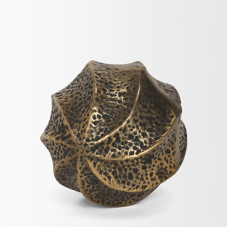 Imani Small Sculptural Textured Antiqued Gold Metal Decorative Orb Object from Mercana - Luna Furniture