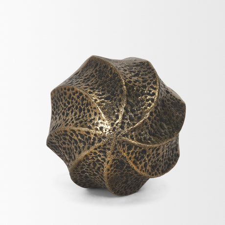 Imani Small Sculptural Textured Antiqued Gold Metal Decorative Orb Object from Mercana - Luna Furniture