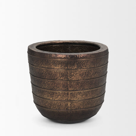 Aivana Large Antiqued Gold Metal Floor Vase from Mercana - Luna Furniture