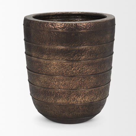 Aivana Extra Large Antiqued Gold Metal Floor Vase from Mercana - Luna Furniture