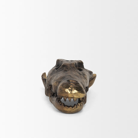 Alistair Antiqued Gold Cast Metal Decorative Skull Object from Mercana - Luna Furniture
