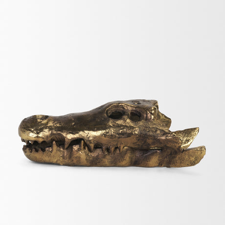 Alistair Antiqued Gold Cast Metal Decorative Skull Object from Mercana - Luna Furniture