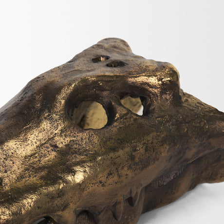 Alistair Antiqued Gold Cast Metal Decorative Skull Object from Mercana - Luna Furniture