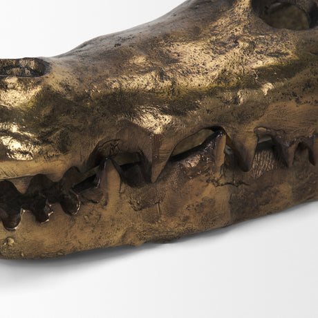 Alistair Antiqued Gold Cast Metal Decorative Skull Object from Mercana - Luna Furniture