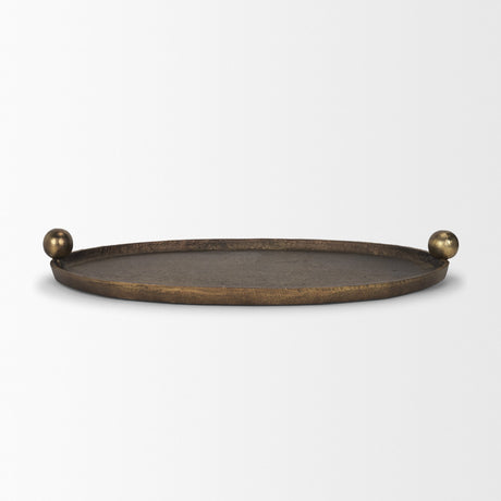 Jianna Small Oval Textured Antiqued Gold Metal Tray with Handles from Mercana - Luna Furniture