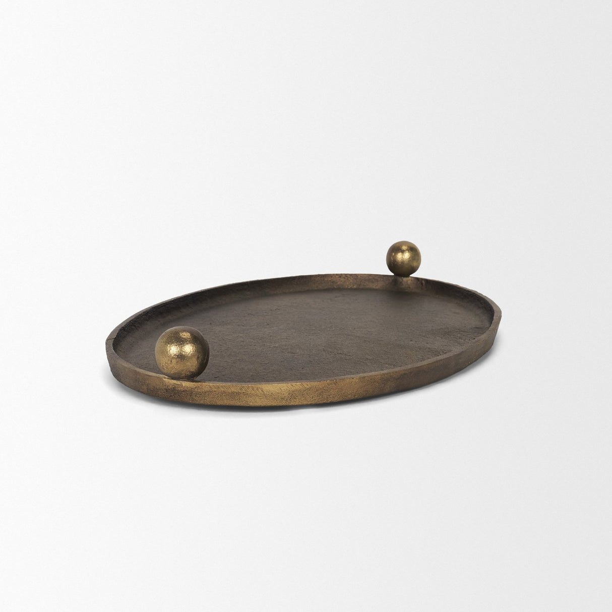 Jianna Small Oval Textured Antiqued Gold Metal Tray with Handles from Mercana - Luna Furniture
