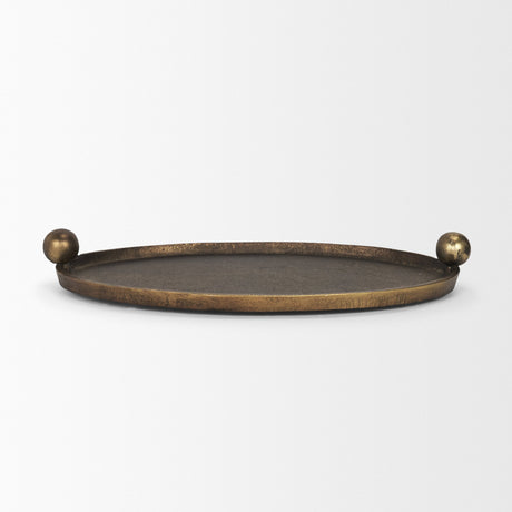 Jianna Large Oval Textured Antiqued Gold Metal Tray with Handles from Mercana - Luna Furniture