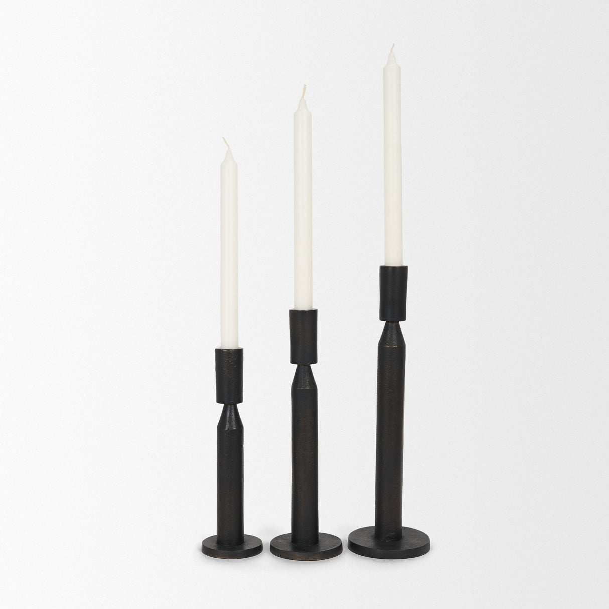 Declan Textured Matte Black Cast Metal Taper Candle Holder from Mercana - Luna Furniture