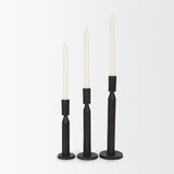 Declan Textured Matte Black Cast Metal Taper Candle Holder from Mercana - Luna Furniture